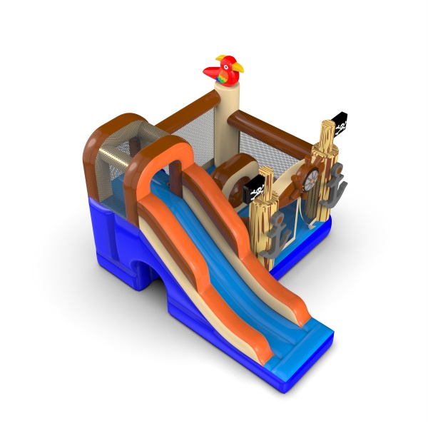 Piccolo castello gonfiabile con scivolo per bambini - tema pirata