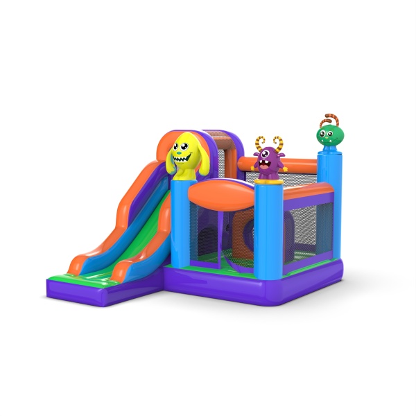 Piccolo castello gonfiabile con scivolo per bambini - mostriciattoli