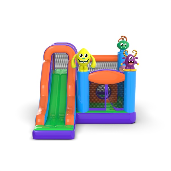 Piccolo castello gonfiabile con scivolo per bambini - mostriciattoli