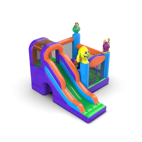 Piccolo castello gonfiabile con scivolo per bambini - mostriciattoli