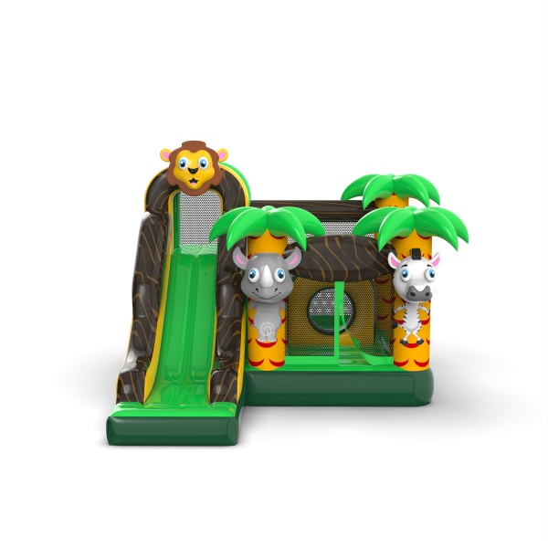 Piccolo castello gonfiabile con scivolo per bambini - tema giungla