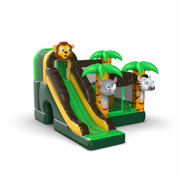 Piccolo castello gonfiabile con scivolo per bambini - tema giungla