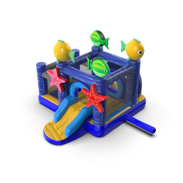 Piccolo castello gonfiabile con vasca asciutta con palline per bambini - tema marino