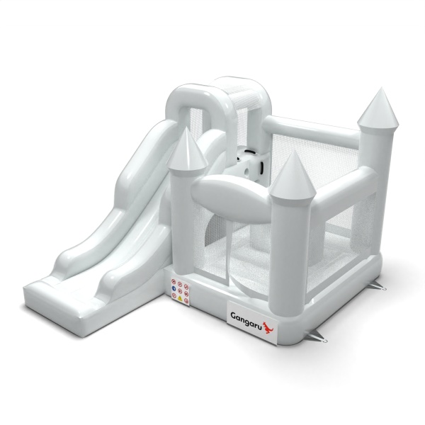 Castello gonfiabile con scivolo in tema bianco