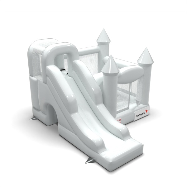 Castello gonfiabile con scivolo in tema bianco