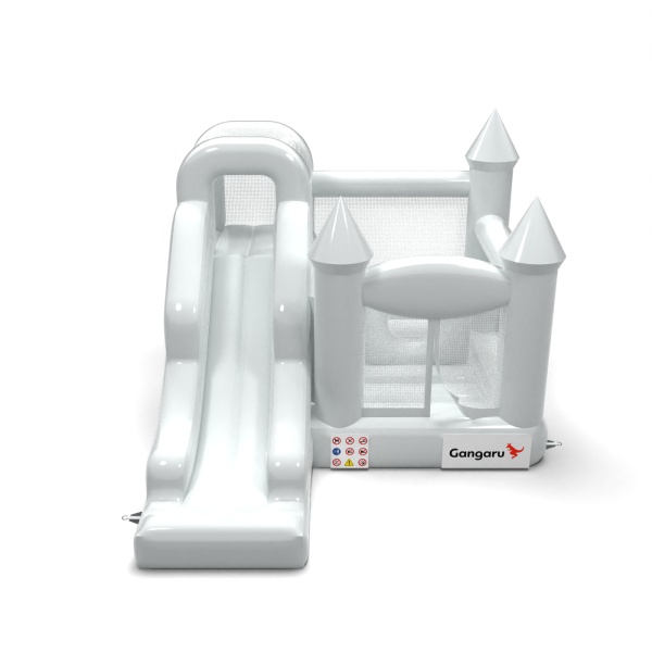Castello gonfiabile con scivolo in tema bianco