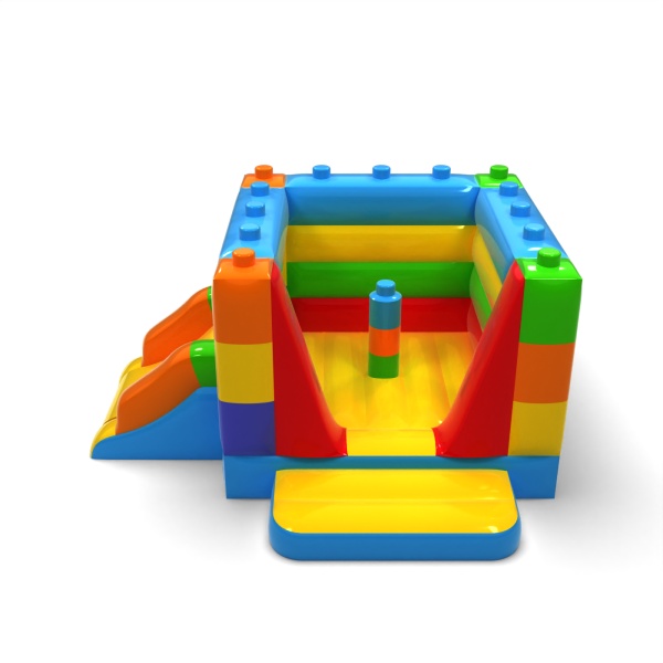 Piccolo castello gonfiabile chiuso con scivolo - a tema blocchi colorati