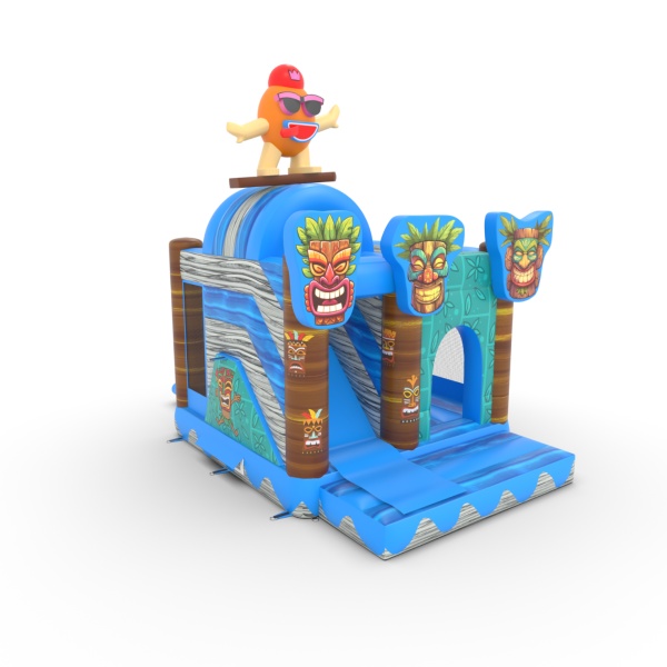 Gonfiabile con scivolo combo con stampa a tema hawaiano Tiki