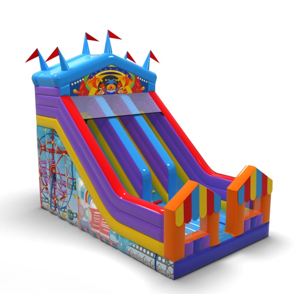 Scivolo gonfiabile doppio con stampa a tema luna park