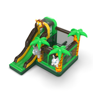 Piccolo castello gonfiabile con scivolo per bambini - tema giungla