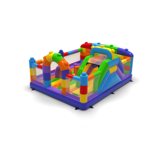 Parco giochi gonfiabile 6x5 con motivo a blocchi colorati